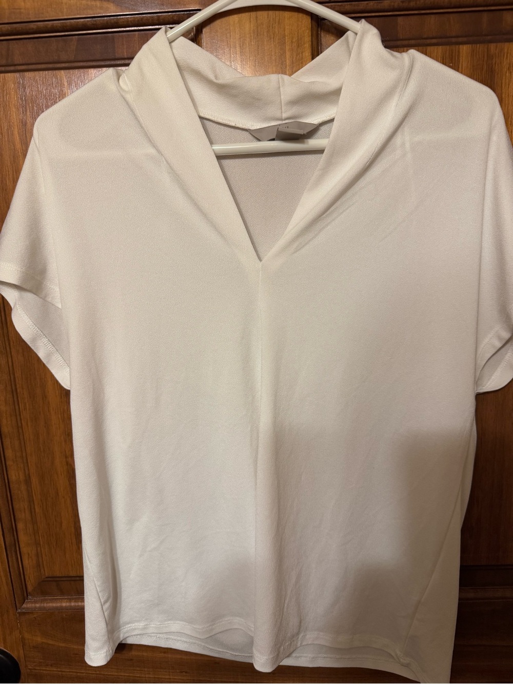 H&M White V-Neck Draped Short Sleeve Blouse